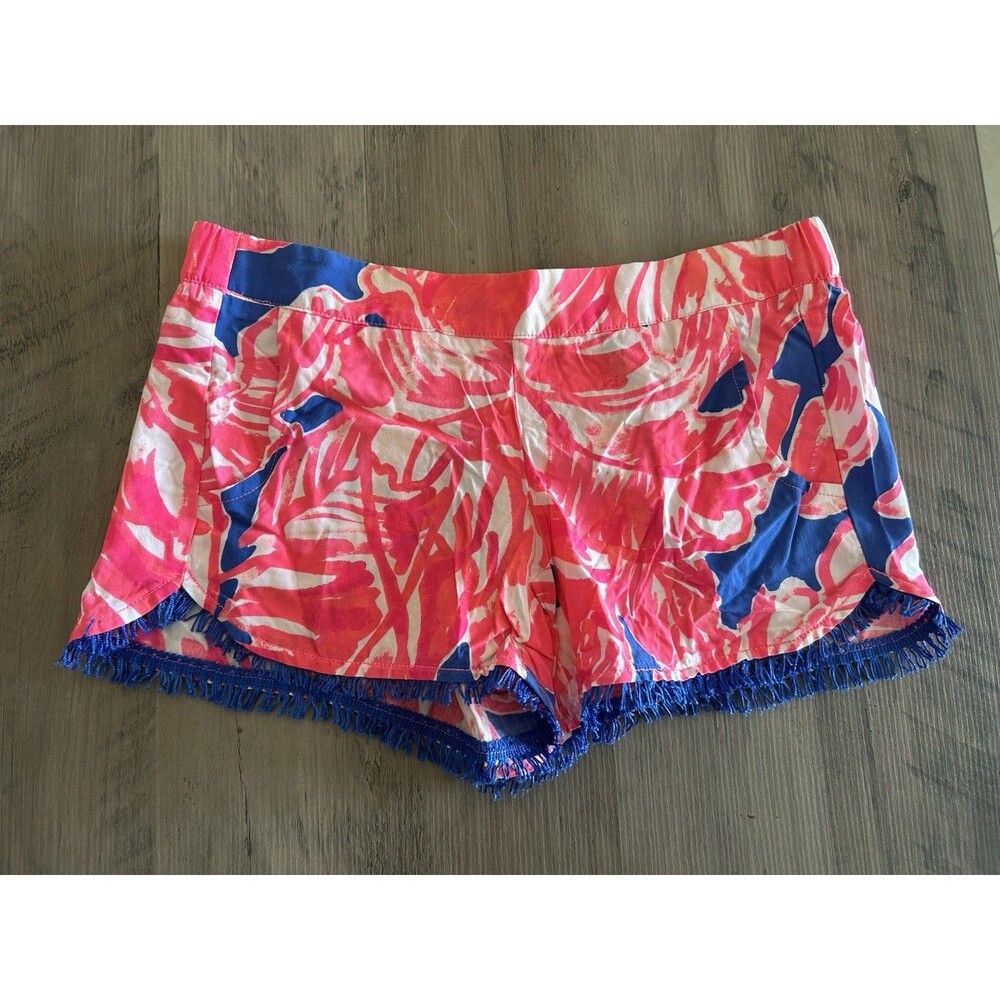 Lilly Pulitzer Cocoa Shorts in Tiki Pink Beach Bliss Fringe Size XS Rayon